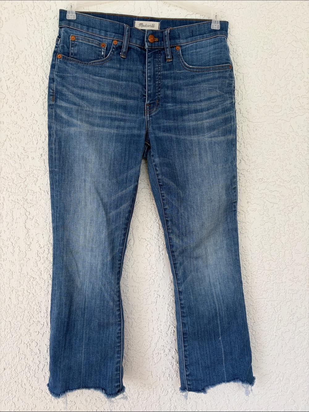 Madewell Medium Blue Cropped Raw-Hem Jeans Demi- boot style size 28